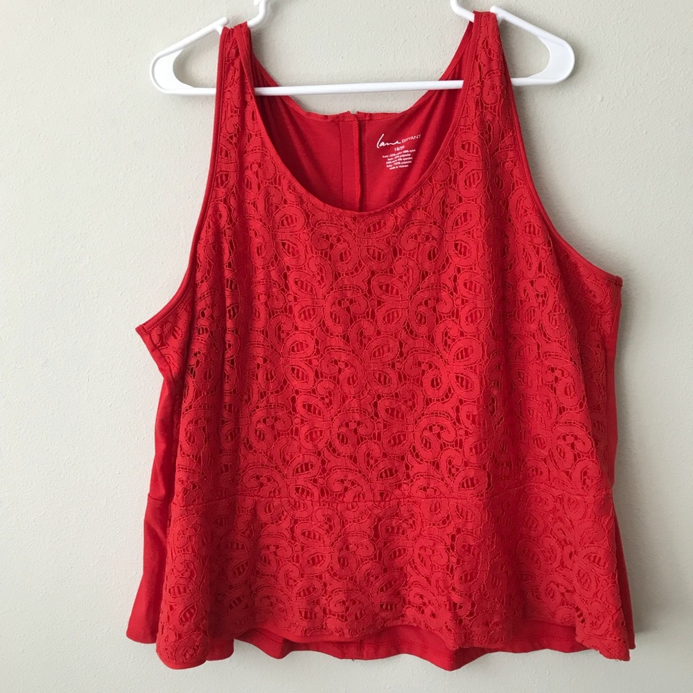 Plus size peplum top w/ red lace